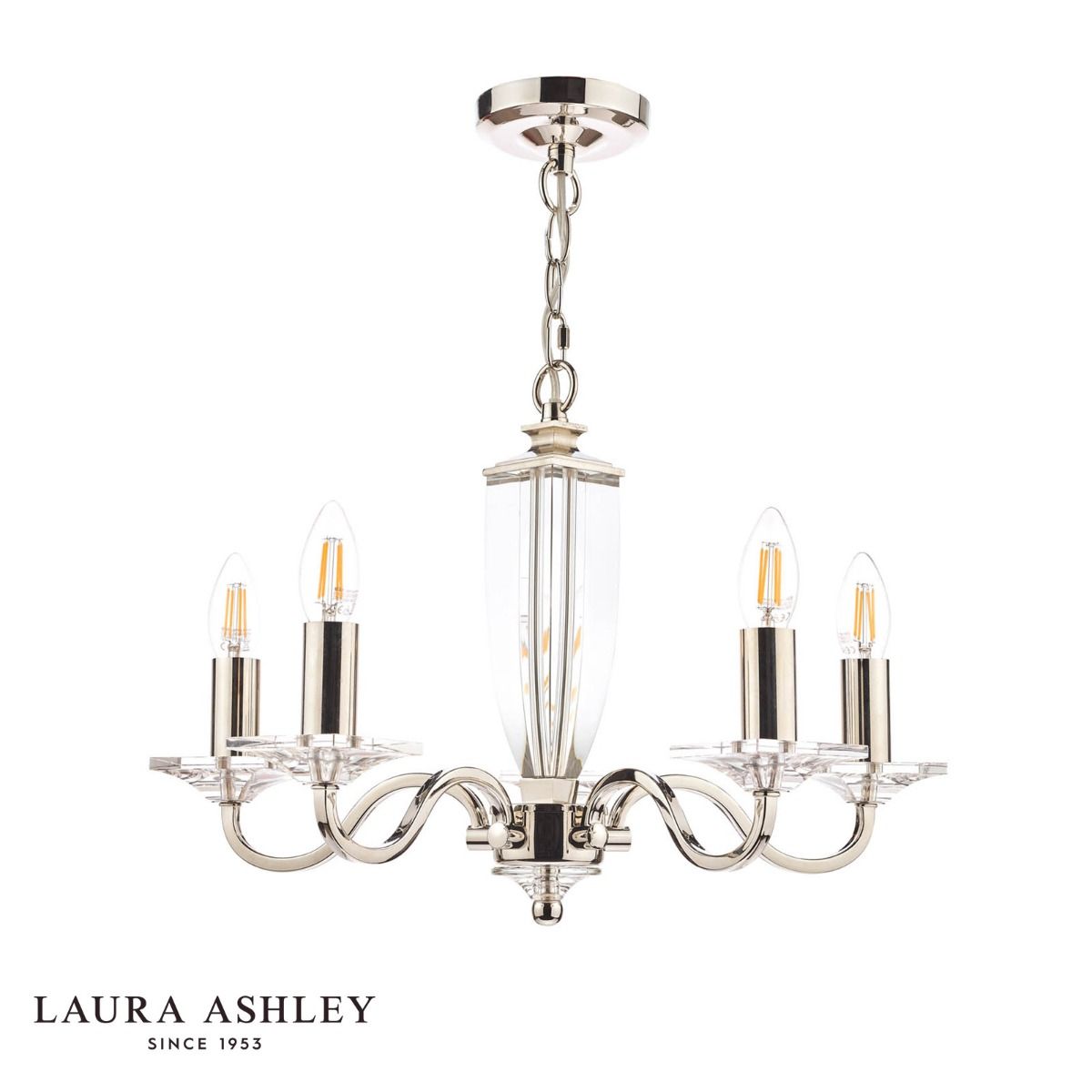 Laura Ashley Carson 5 Light Armed Pendant Polished Nickel and Crystal Fitting Only