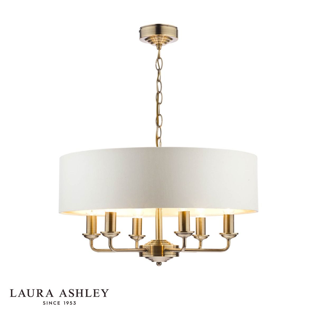 Laura Ashley Sorrento 6 Light Pendant Antique Brass With Ivory Shade
