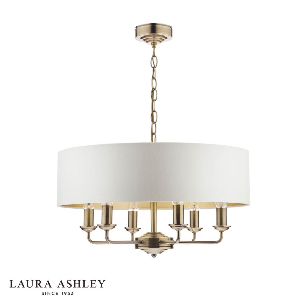 Laura Ashley Sorrento 6 Light Pendant Antique Brass With Ivory Shade