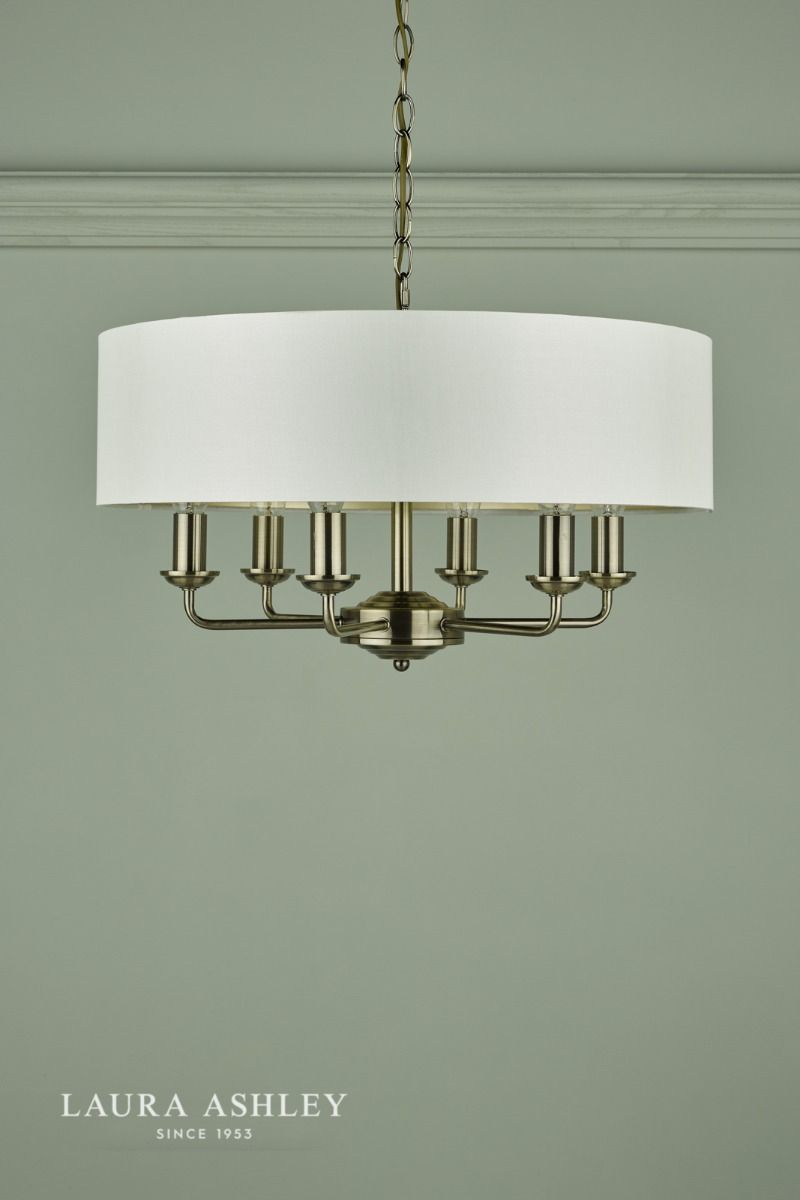 Laura Ashley Sorrento 6 Light Pendant Antique Brass With Ivory Shade