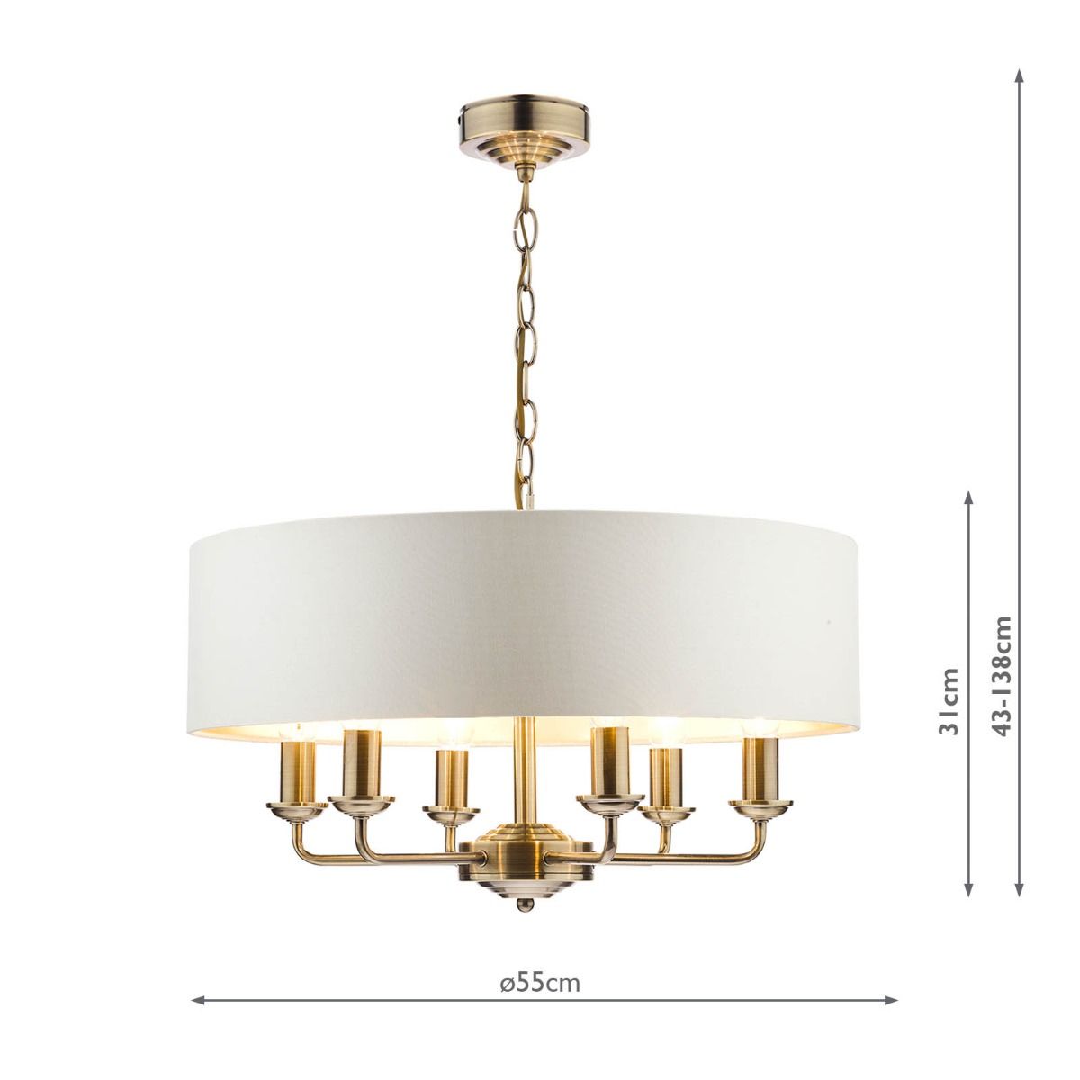 Laura Ashley Sorrento 6 Light Pendant Antique Brass With Ivory Shade