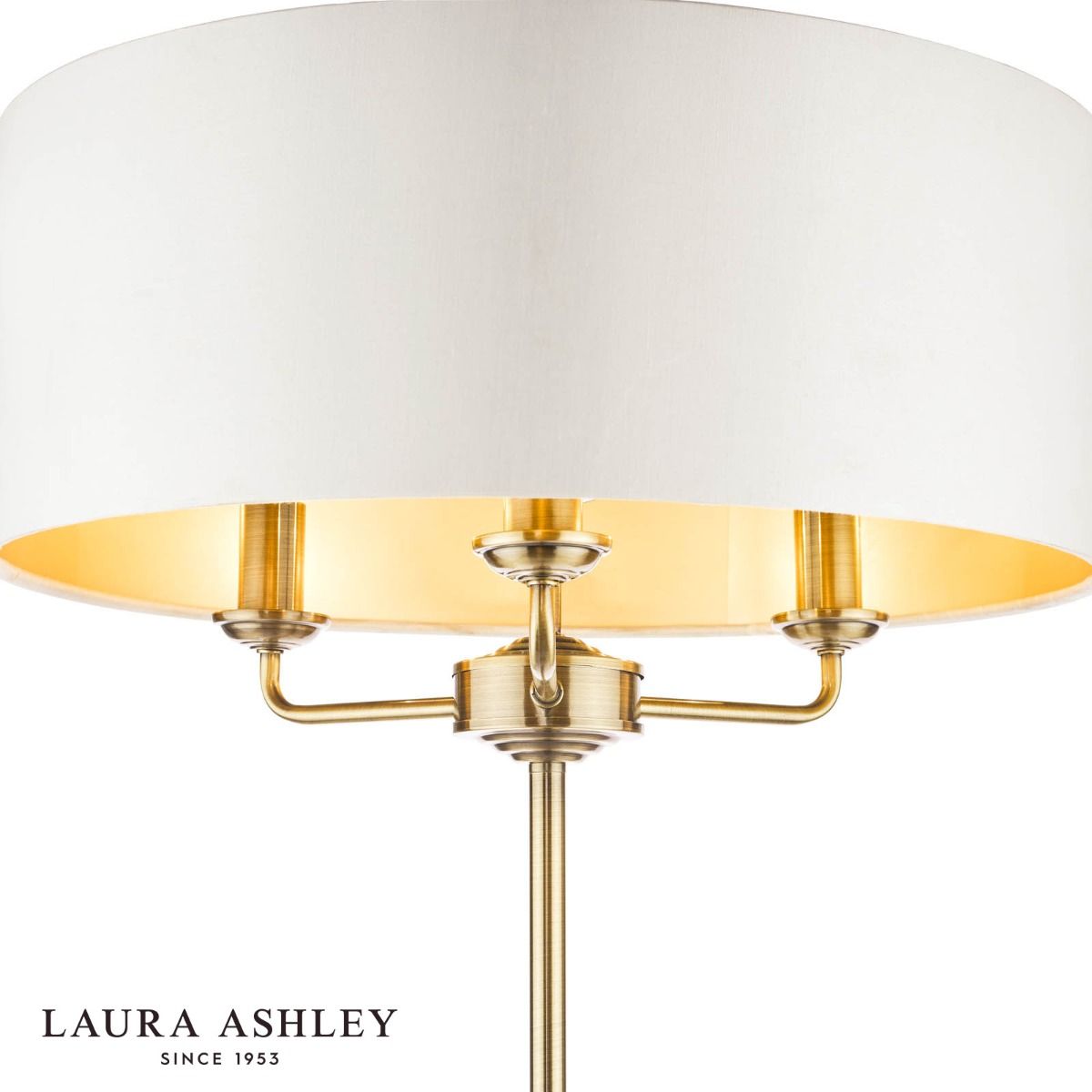 Laura Ashley Sorrento 3 Light Floor Lamp Antique Brass With Ivory Shade