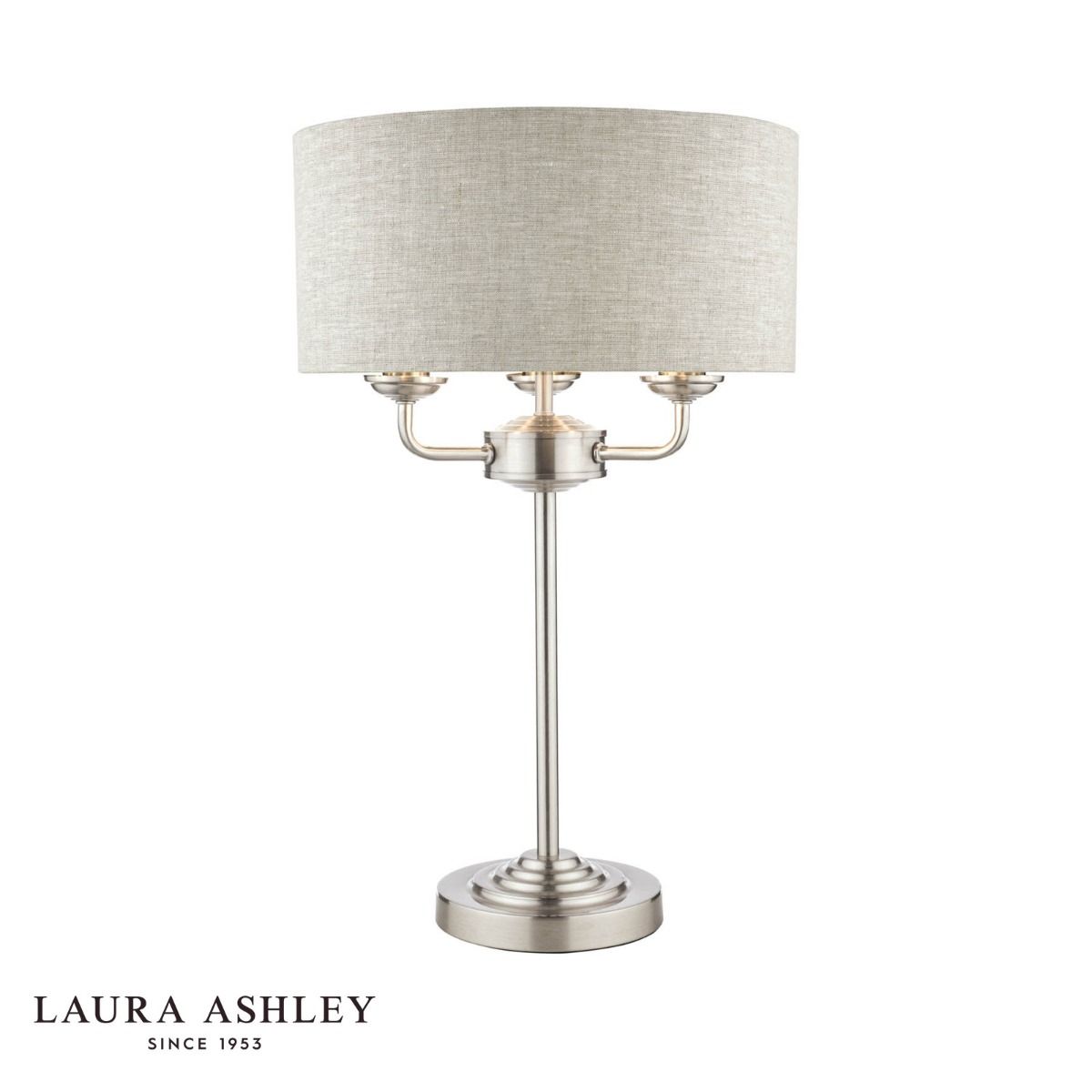 Laura Ashley Sorrento 3 Light Table Lamp Satin Nickel With Natural Shade