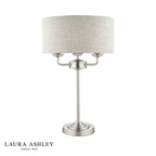 Laura Ashley Sorrento 3 Light Table Lamp Satin Nickel With Natural Shade