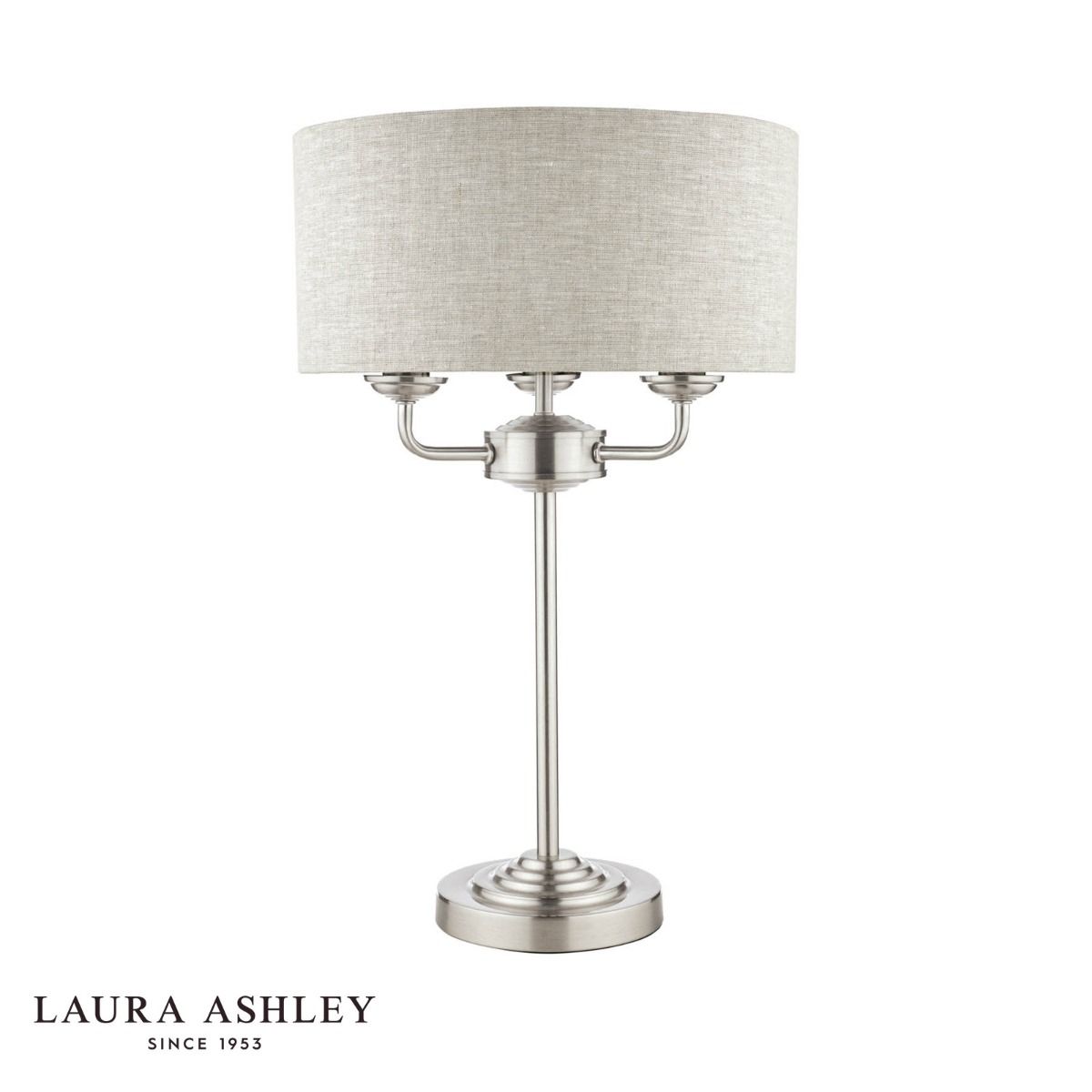 Laura Ashley Sorrento 3 Light Table Lamp Satin Nickel With Natural Shade