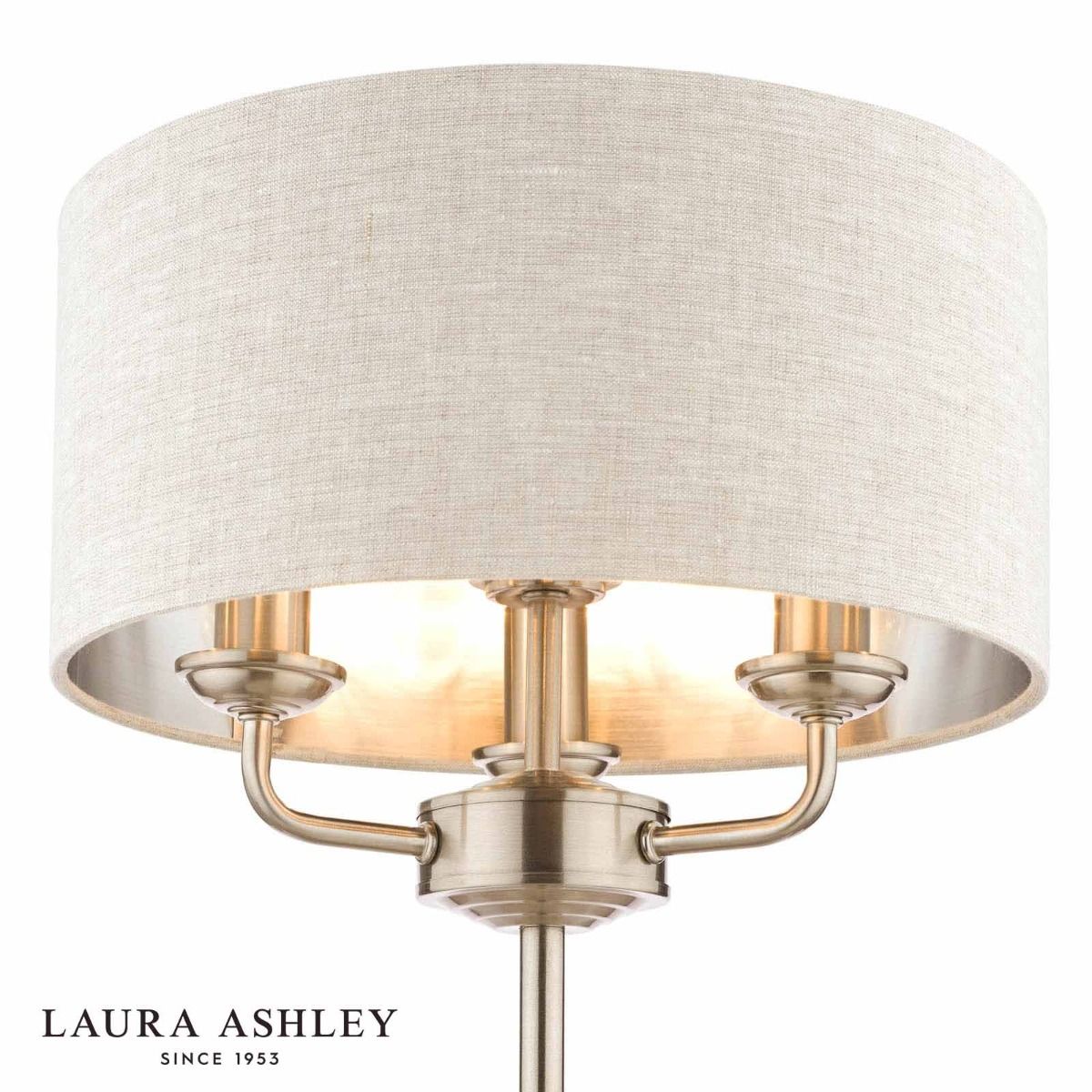 Laura Ashley Sorrento 3 Light Table Lamp Satin Nickel With Natural Shade