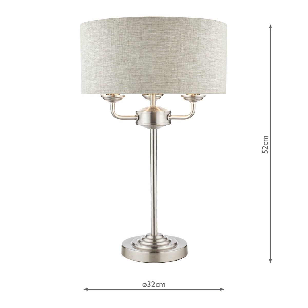 Laura Ashley Sorrento 3 Light Table Lamp Satin Nickel With Natural Shade