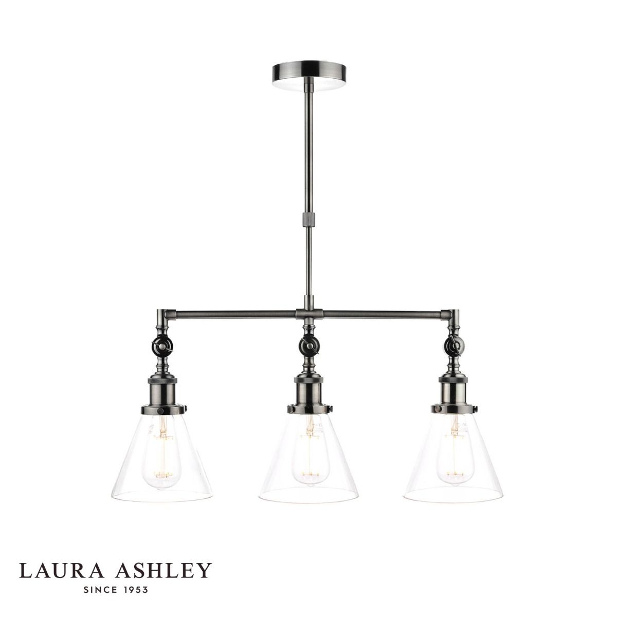 Laura Ashley Isaac 3lt Bar Pendant Satin Nickel Glass