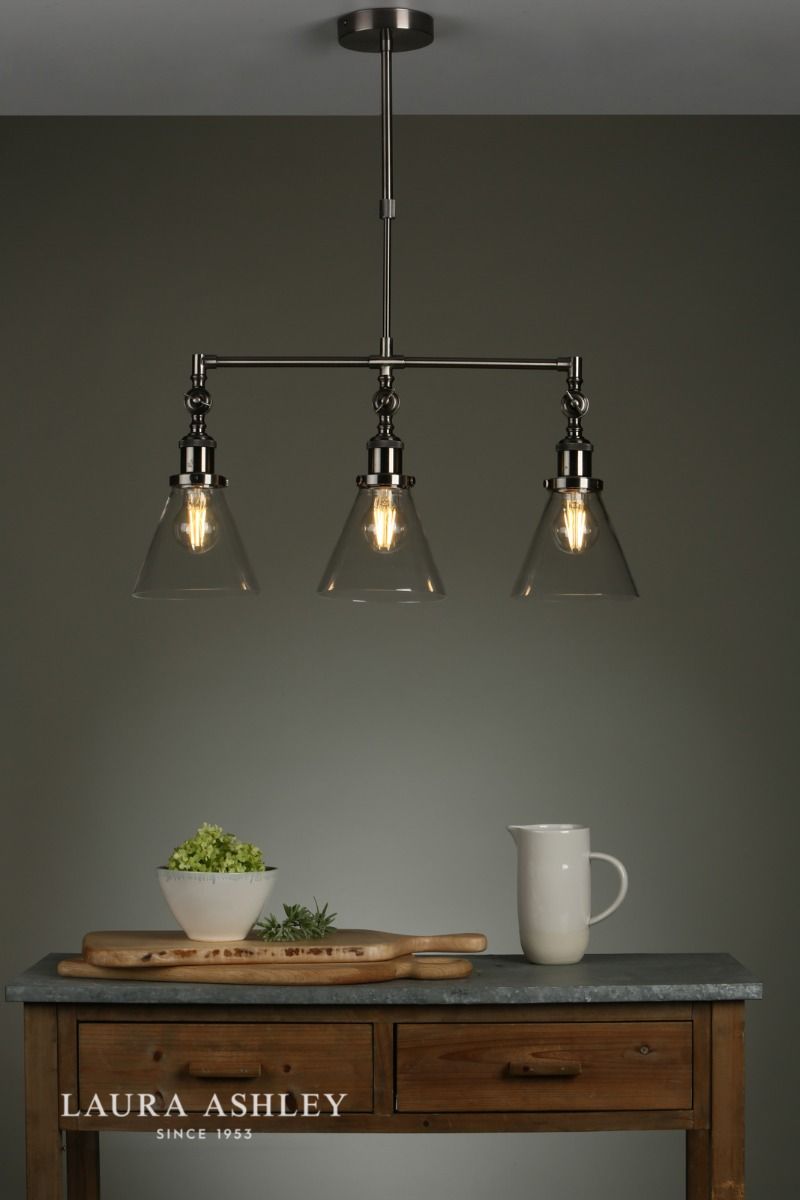Laura Ashley Isaac 3lt Bar Pendant Satin Nickel Glass