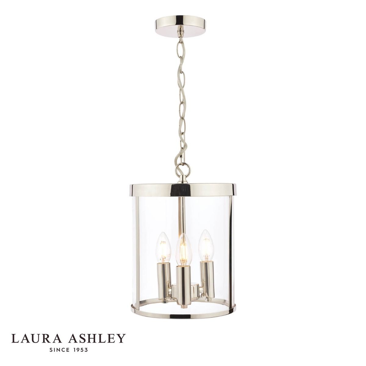 Laura Ashley Selbourne 3lt Lantern Polished Nickel Glass