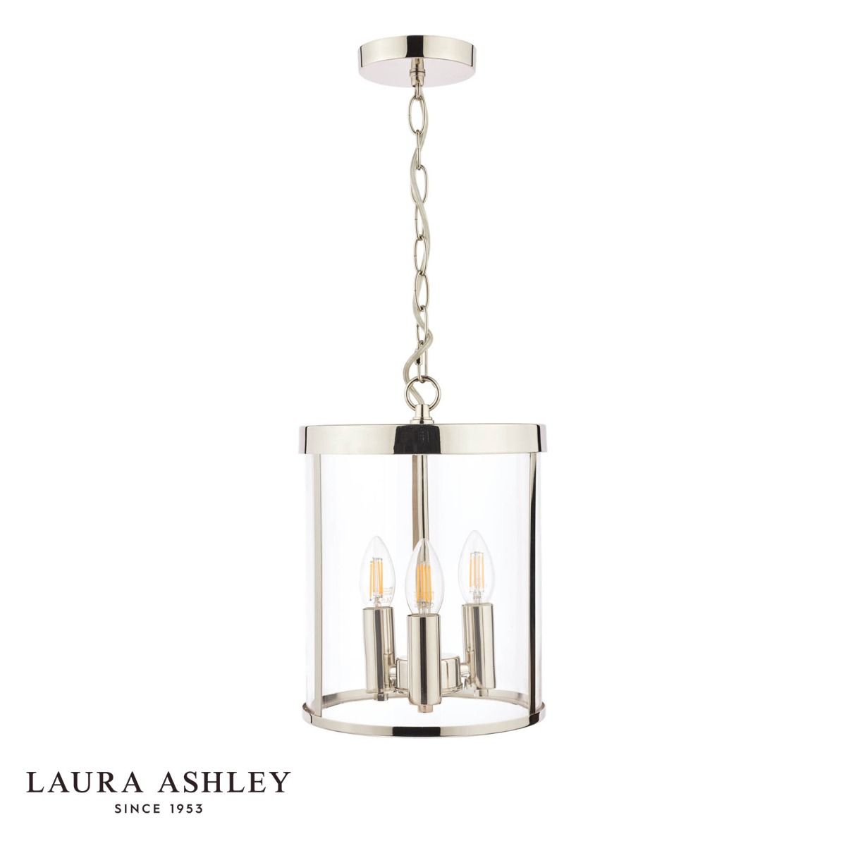 Laura Ashley Selbourne 3lt Lantern Polished Nickel Glass