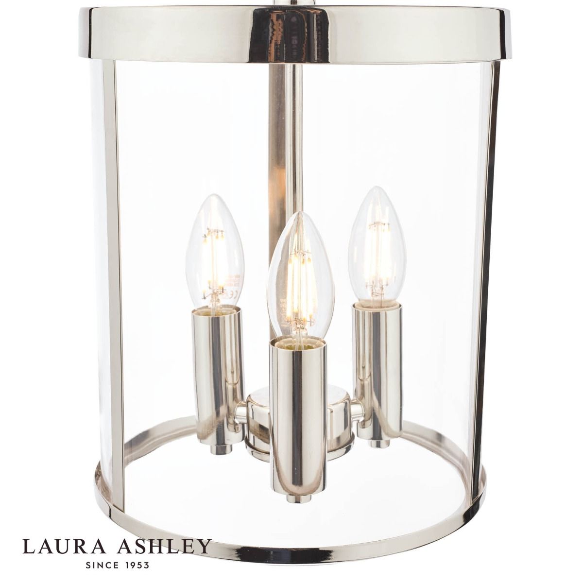 Laura Ashley Selbourne 3lt Lantern Polished Nickel Glass