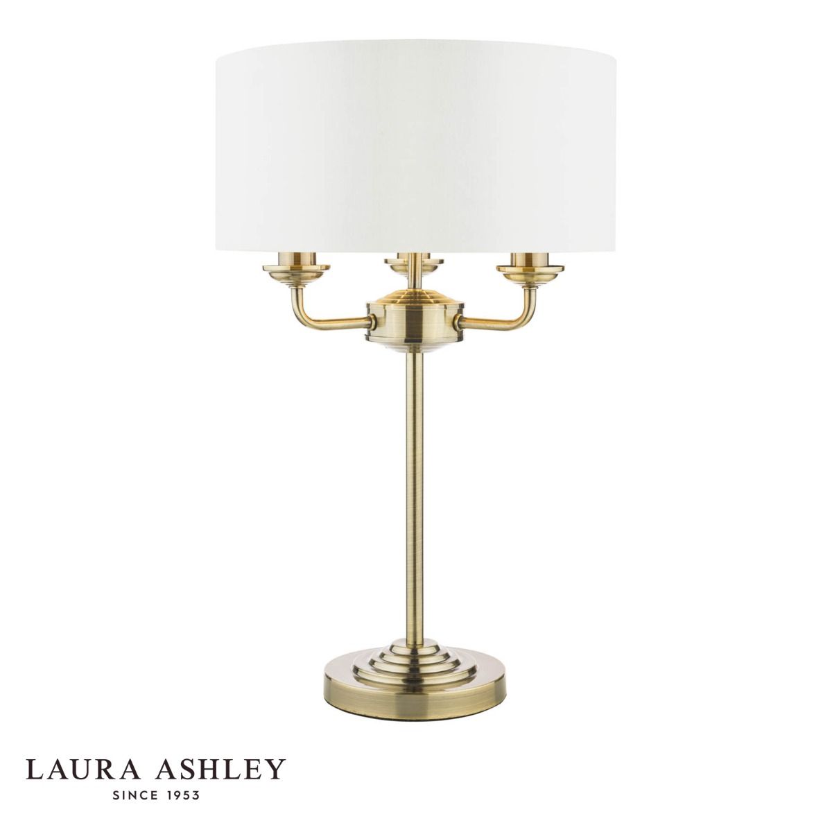 Laura Ashley Sorrento 3 Light Table Lamp Antique Brass With Ivory Shade