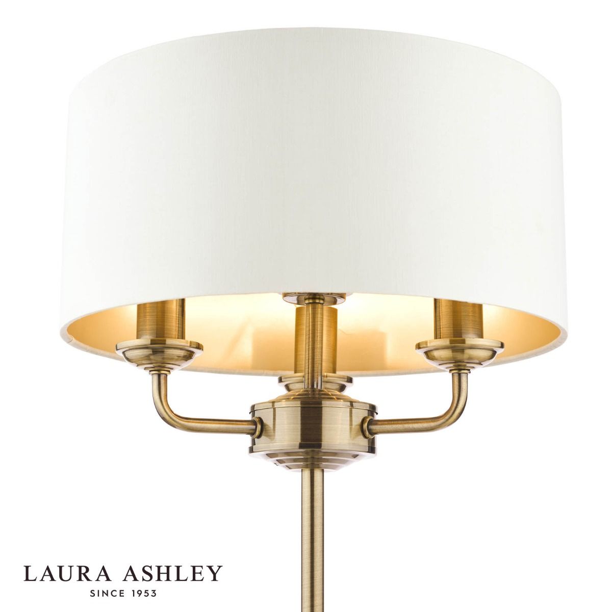 Laura Ashley Sorrento 3 Light Table Lamp Antique Brass With Ivory Shade