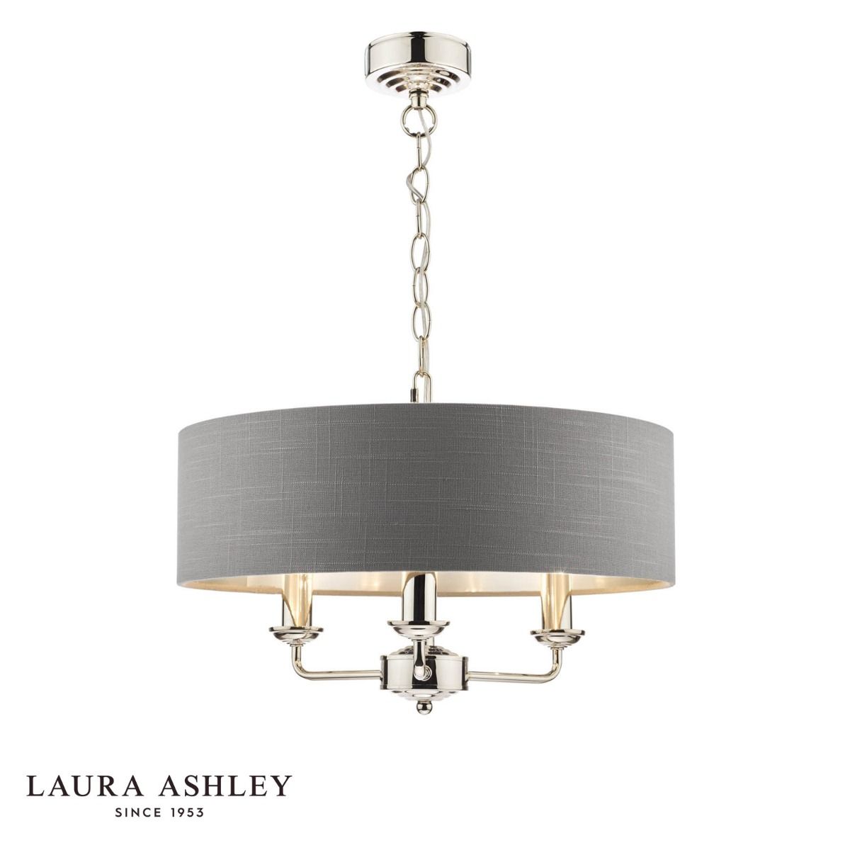 Laura Ashley Sorrento 3 Light Pendant Polished Nickel With Charcoal Shade