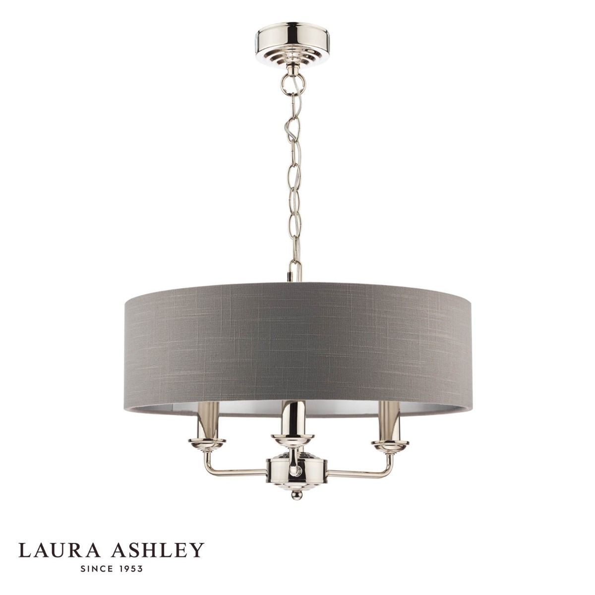 Laura Ashley Sorrento 3 Light Pendant Polished Nickel With Charcoal Shade