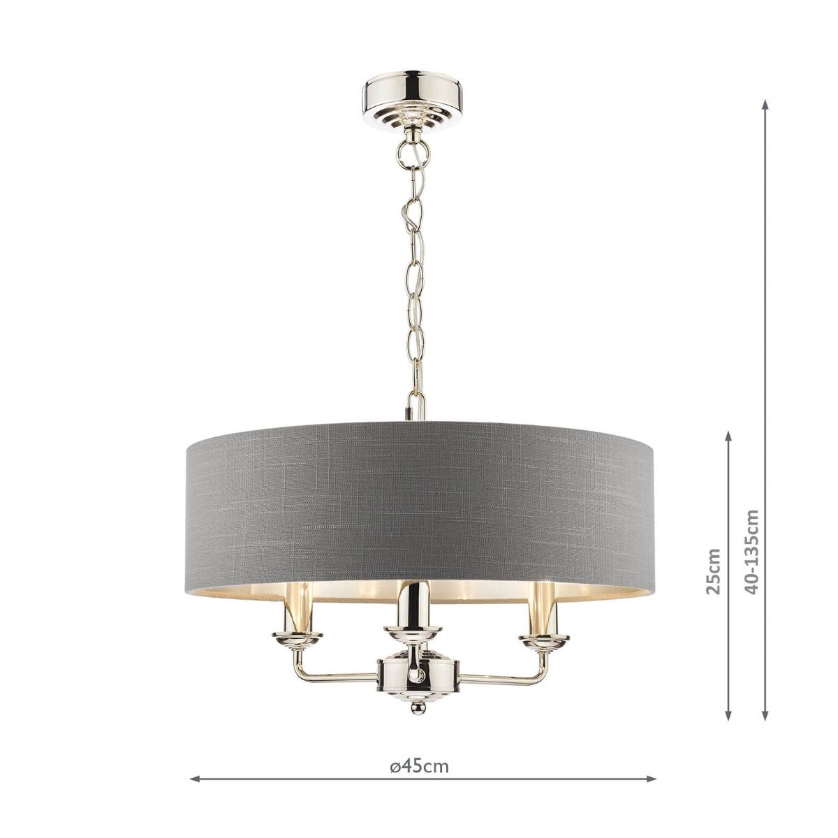 Laura Ashley Sorrento 3 Light Pendant Polished Nickel With Charcoal Shade