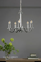 Laura Ashley Blake 5 Light Armed Pendant Crystal and Polished Chrome