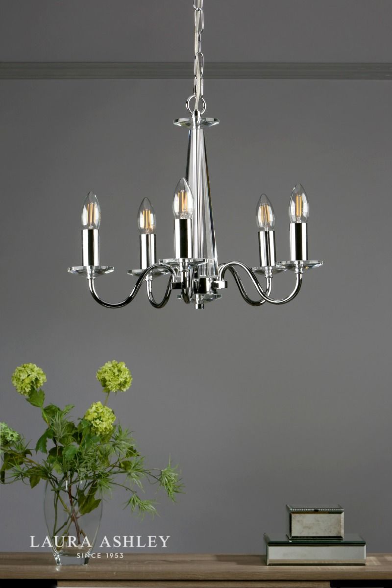 Laura Ashley Blake 5 Light Armed Pendant Crystal and Polished Chrome