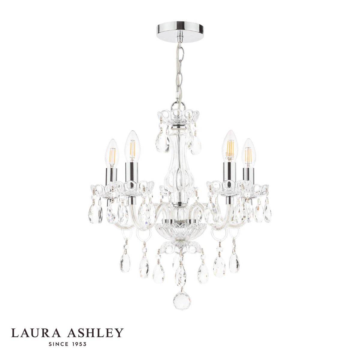 Laura Ashley Harriet 5 Light Chandelier Ribbed Glass and Polished Chrome