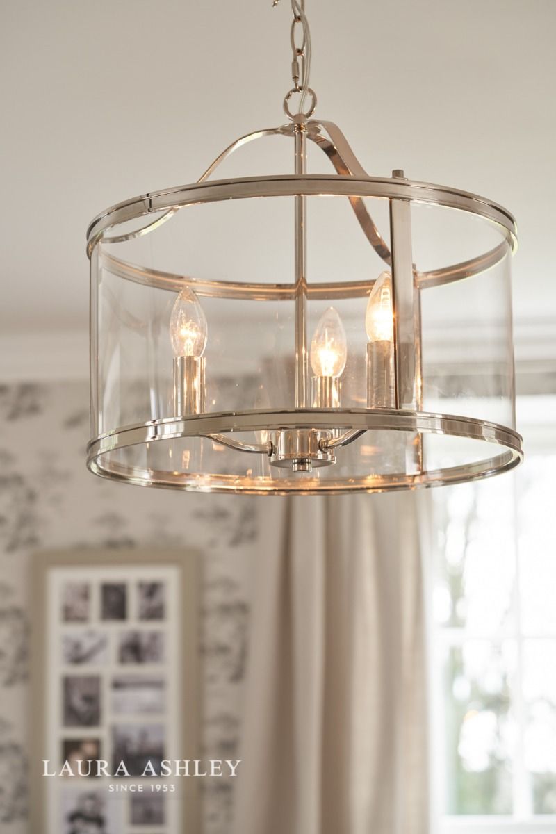Laura Ashley Harrington 3lt Pendant Polished Nickel Glass