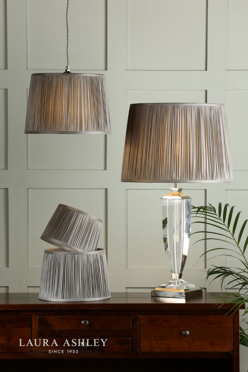 Laura Ashley Hemsley Pleated Silk Empire Drum Shade Grey 25cm/10 inch