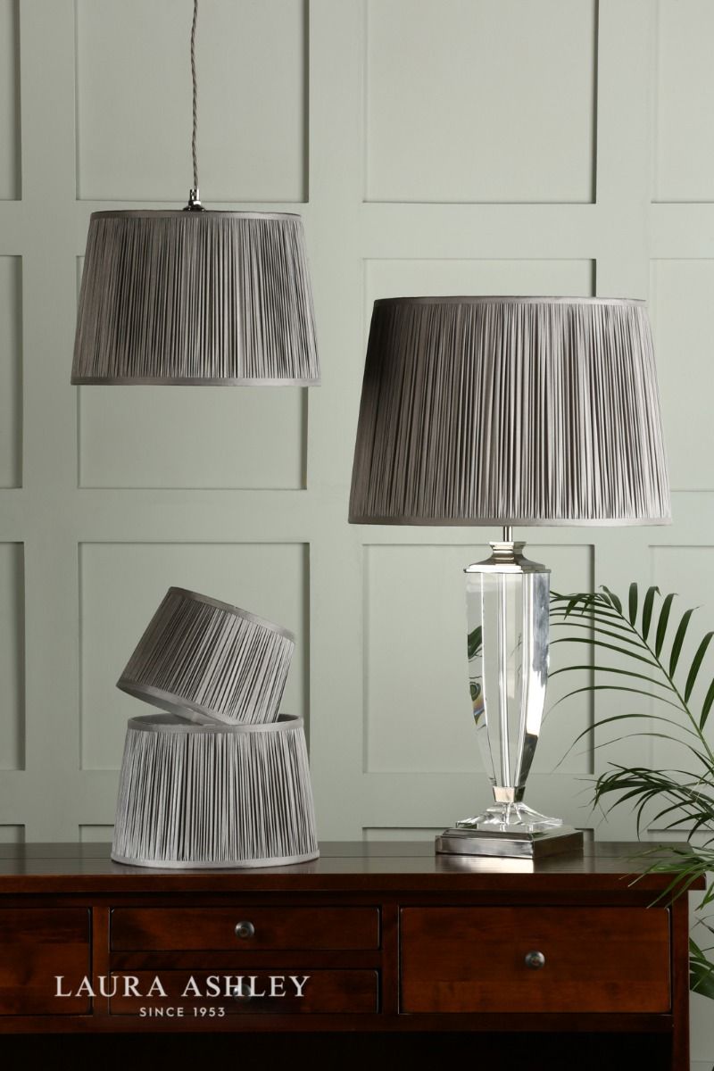 Laura Ashley Hemsley Pleated Silk Empire Drum Shade Grey 25cm/10 inch