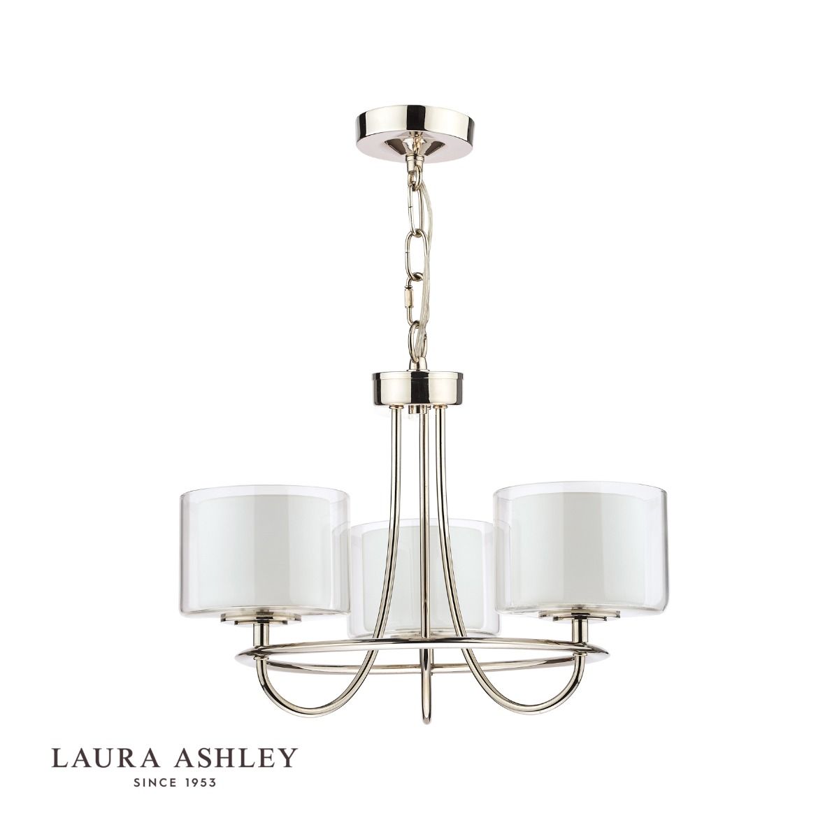 Laura Ashley Southwell 3 Light Armed Pendant Polished Nickel and Opal Glass