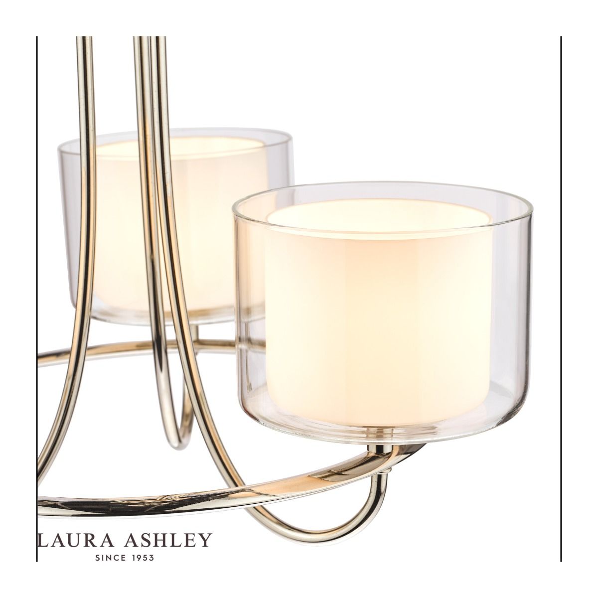 Laura Ashley Southwell 3 Light Armed Pendant Polished Nickel and Opal Glass