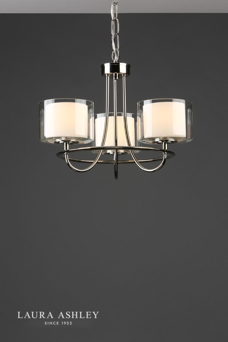 Laura Ashley Southwell 3 Light Armed Pendant Polished Nickel and Opal Glass
