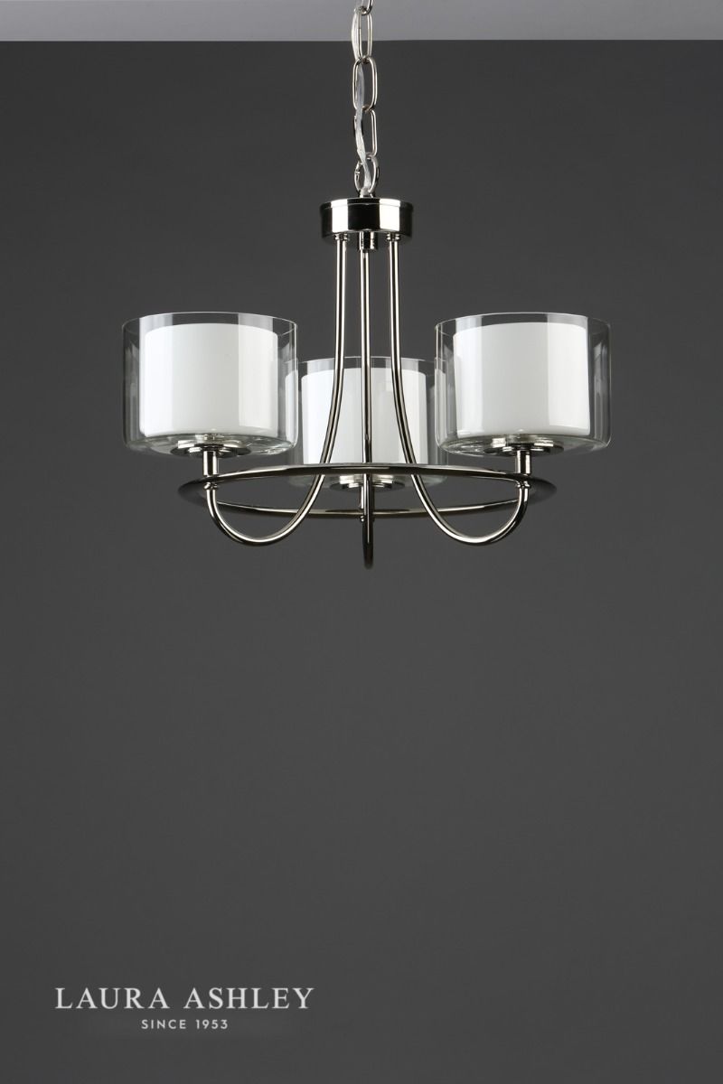 Laura Ashley Southwell 3 Light Armed Pendant Polished Nickel and Opal Glass