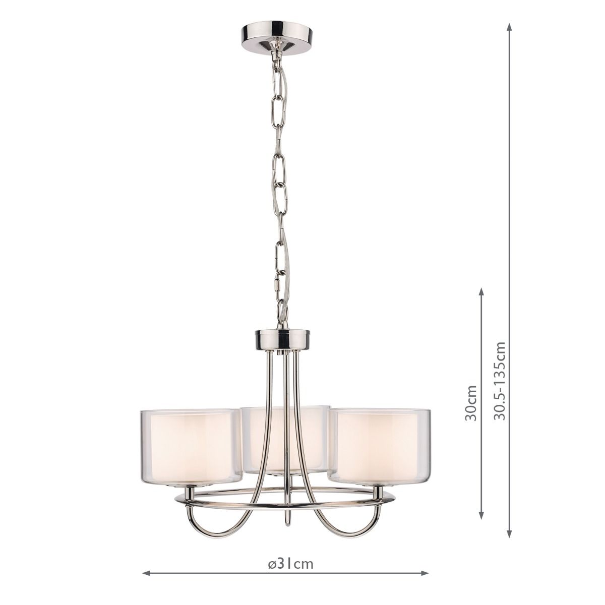 Laura Ashley Southwell 3 Light Armed Pendant Polished Nickel and Opal Glass