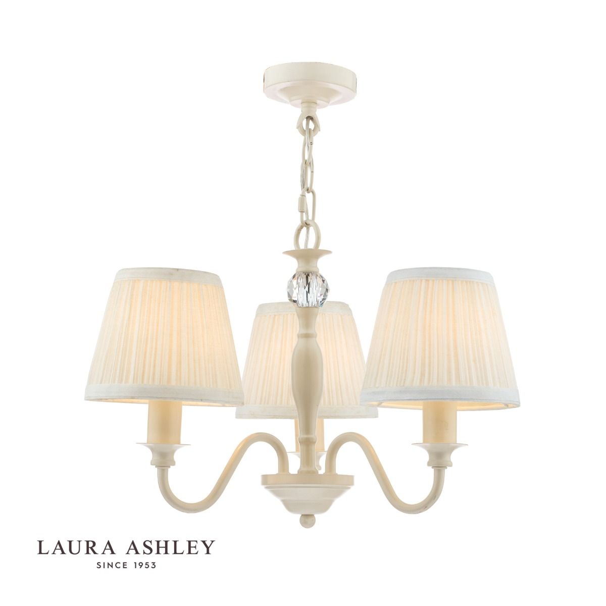 Laura Ashley Ellis 3 Light Armed Pendant Satin Cream and Crystal With Shade