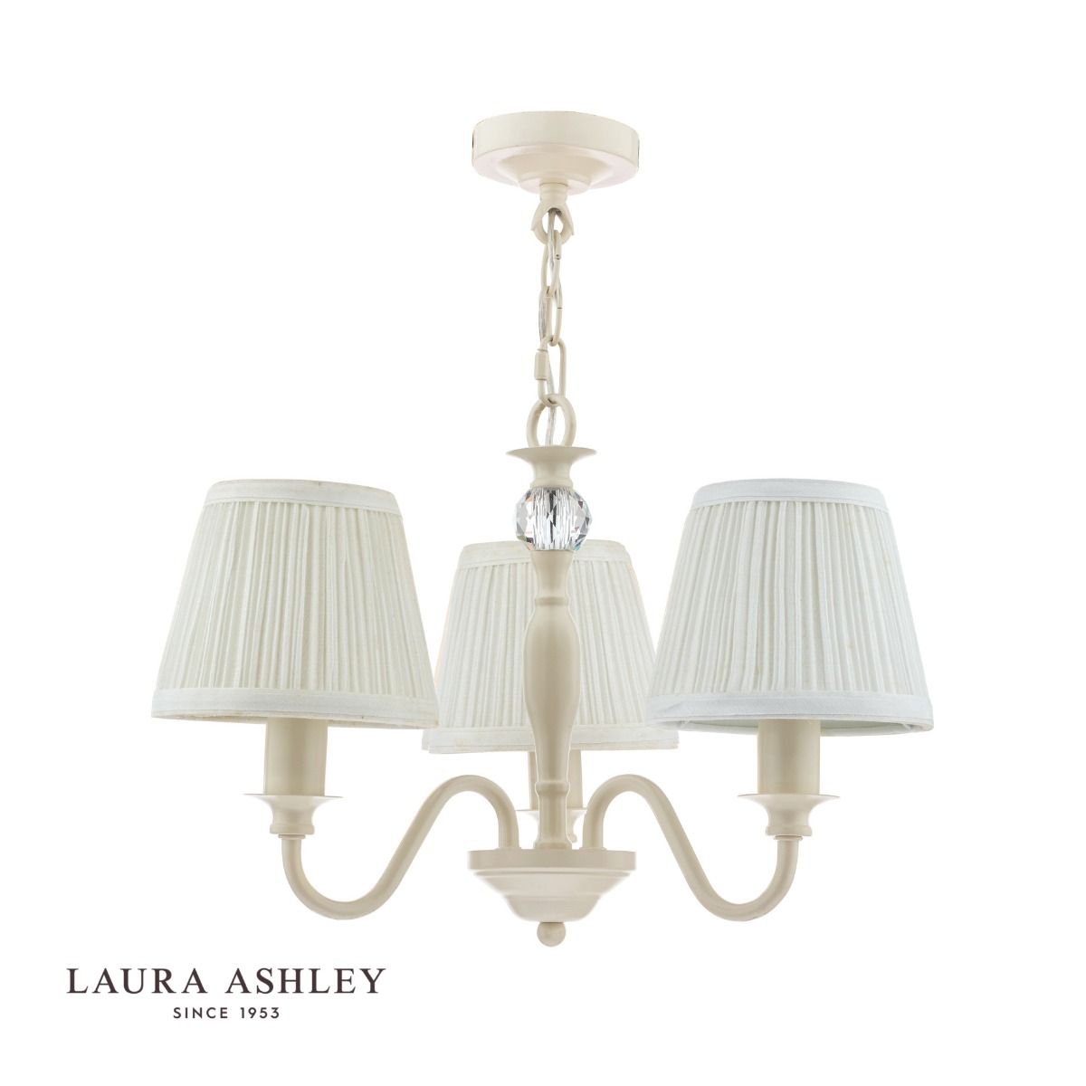 Laura Ashley Ellis 3 Light Armed Pendant Satin Cream and Crystal With Shade