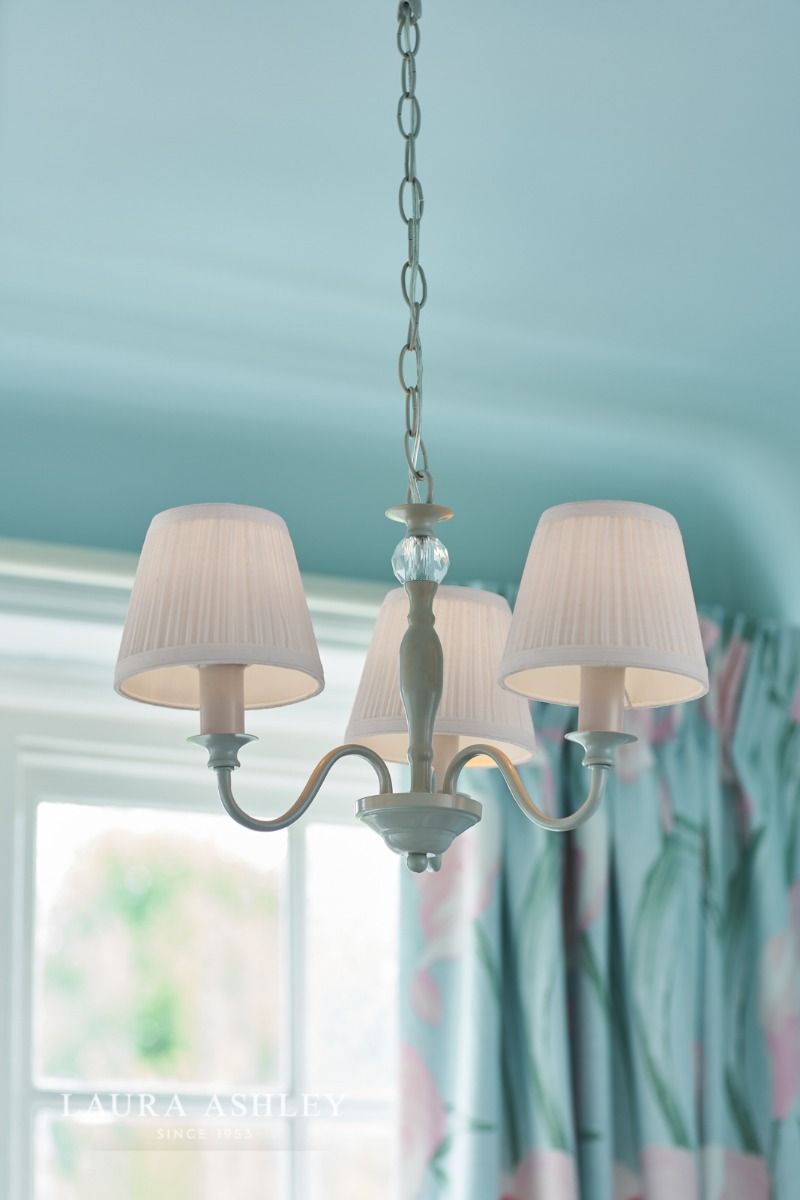Laura Ashley Ellis 3 Light Armed Pendant Satin Cream and Crystal With Shade