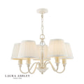 Laura Ashley Ellis 5 Light Armed Pendant Satin Cream and Crystal With Shade