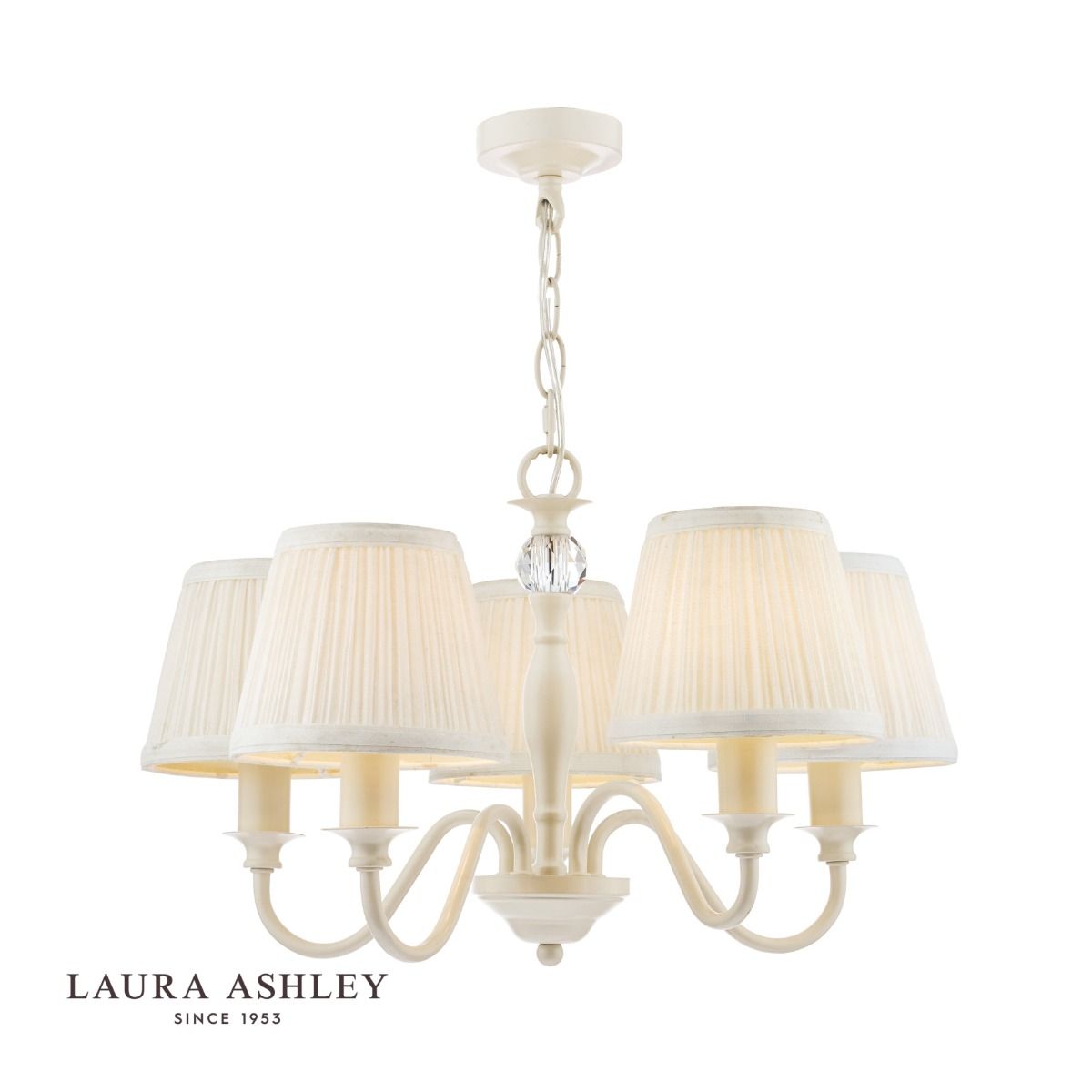 Laura Ashley Ellis 5 Light Armed Pendant Satin Cream and Crystal With Shade