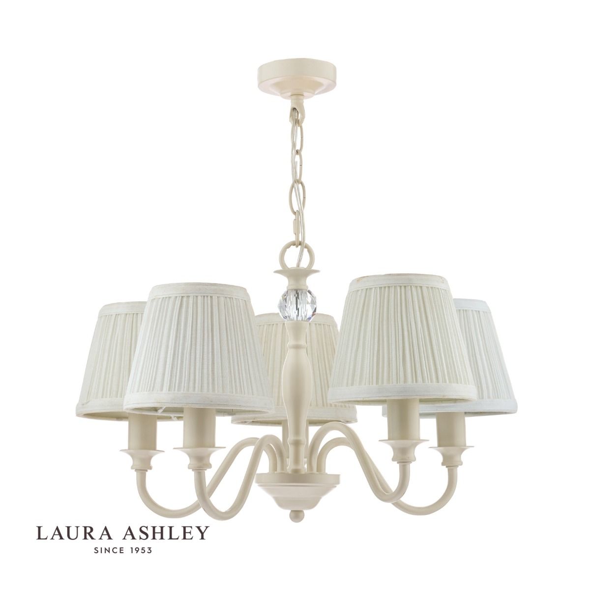 Laura Ashley Ellis 5 Light Armed Pendant Satin Cream and Crystal With Shade