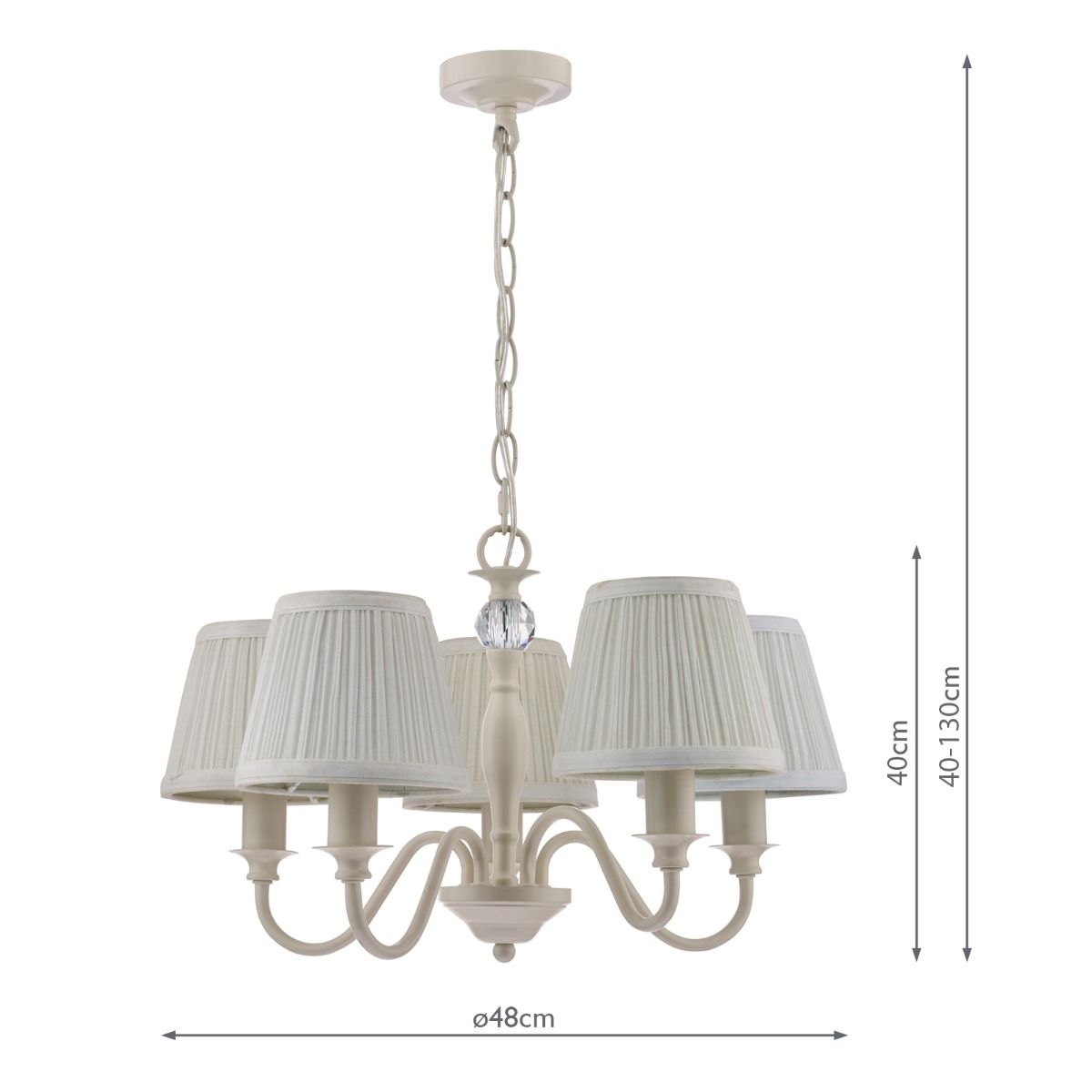 Laura Ashley Ellis 5 Light Armed Pendant Satin Cream and Crystal With Shade
