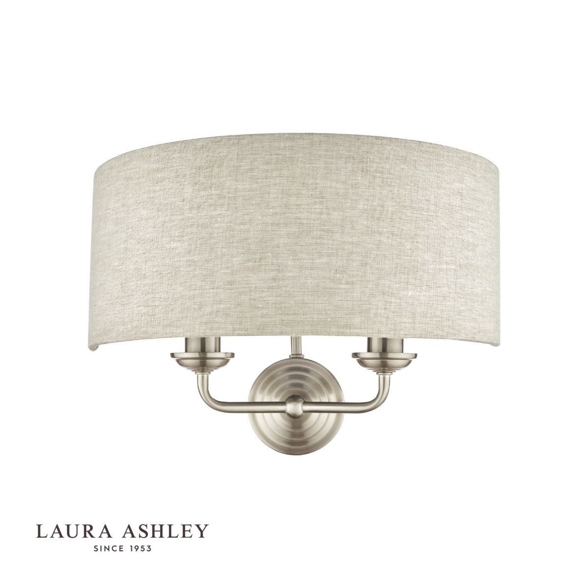 Laura Ashley Sorrento 2 Light Wall Light Satin Nickel With Natural Shade