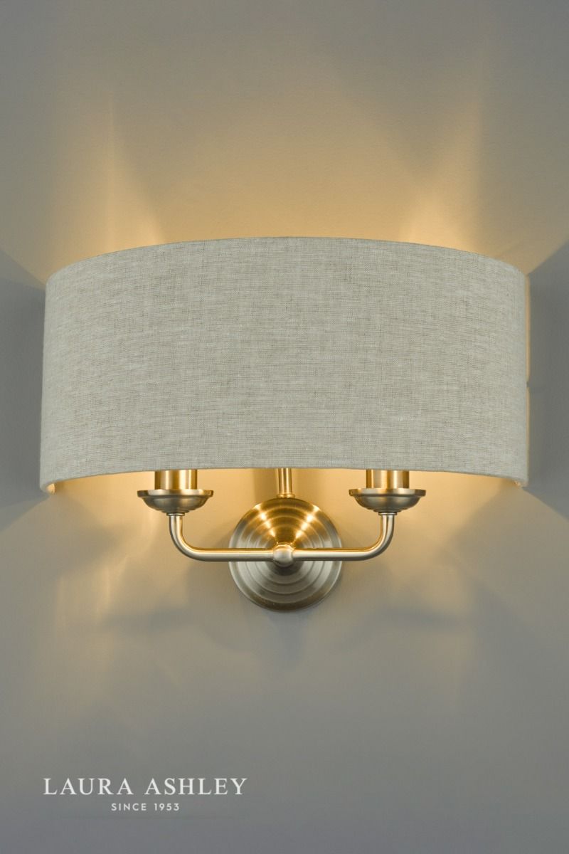 Laura Ashley Sorrento 2 Light Wall Light Satin Nickel With Natural Shade