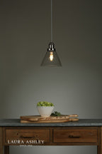 Laura Ashley Isaac Pendant Satin Nickel Glass