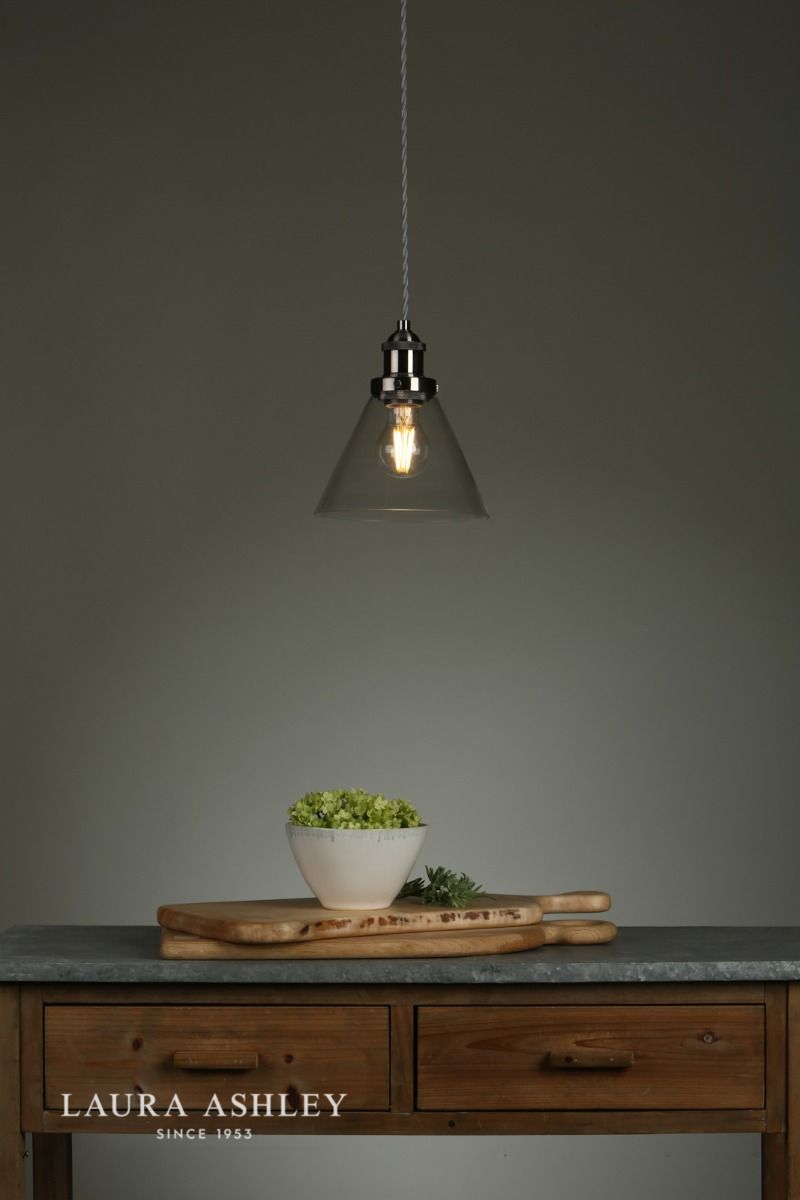 Laura Ashley Isaac Pendant Satin Nickel Glass