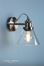 Laura Ashley Isaac Wall Light Satin Nickel Glass
