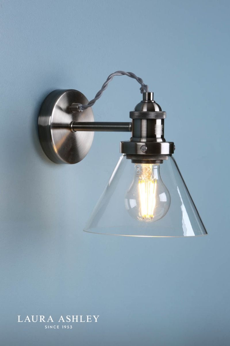 Laura Ashley Isaac Wall Light Satin Nickel Glass