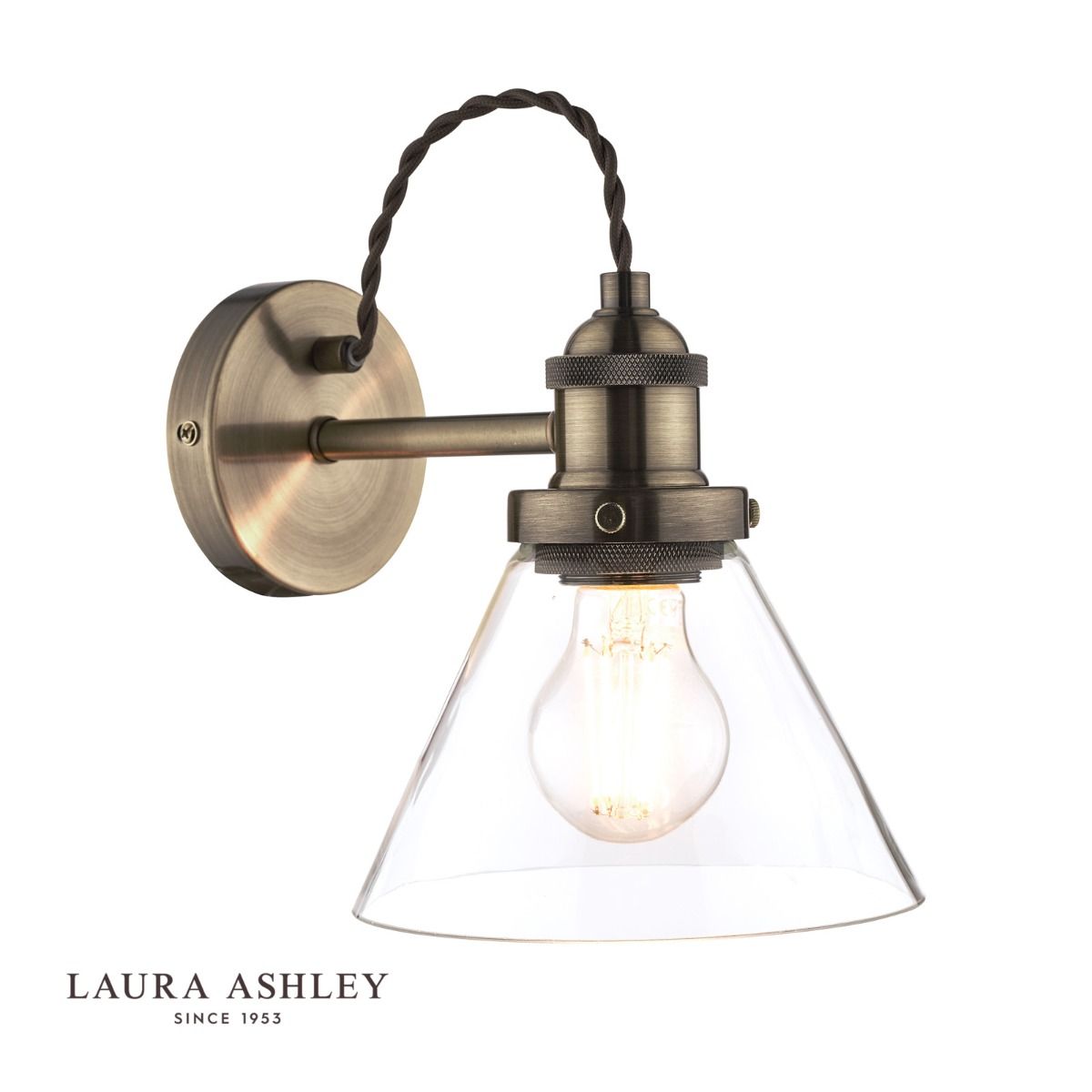 Laura Ashley Isaac Wall Light Antique Brass Glass