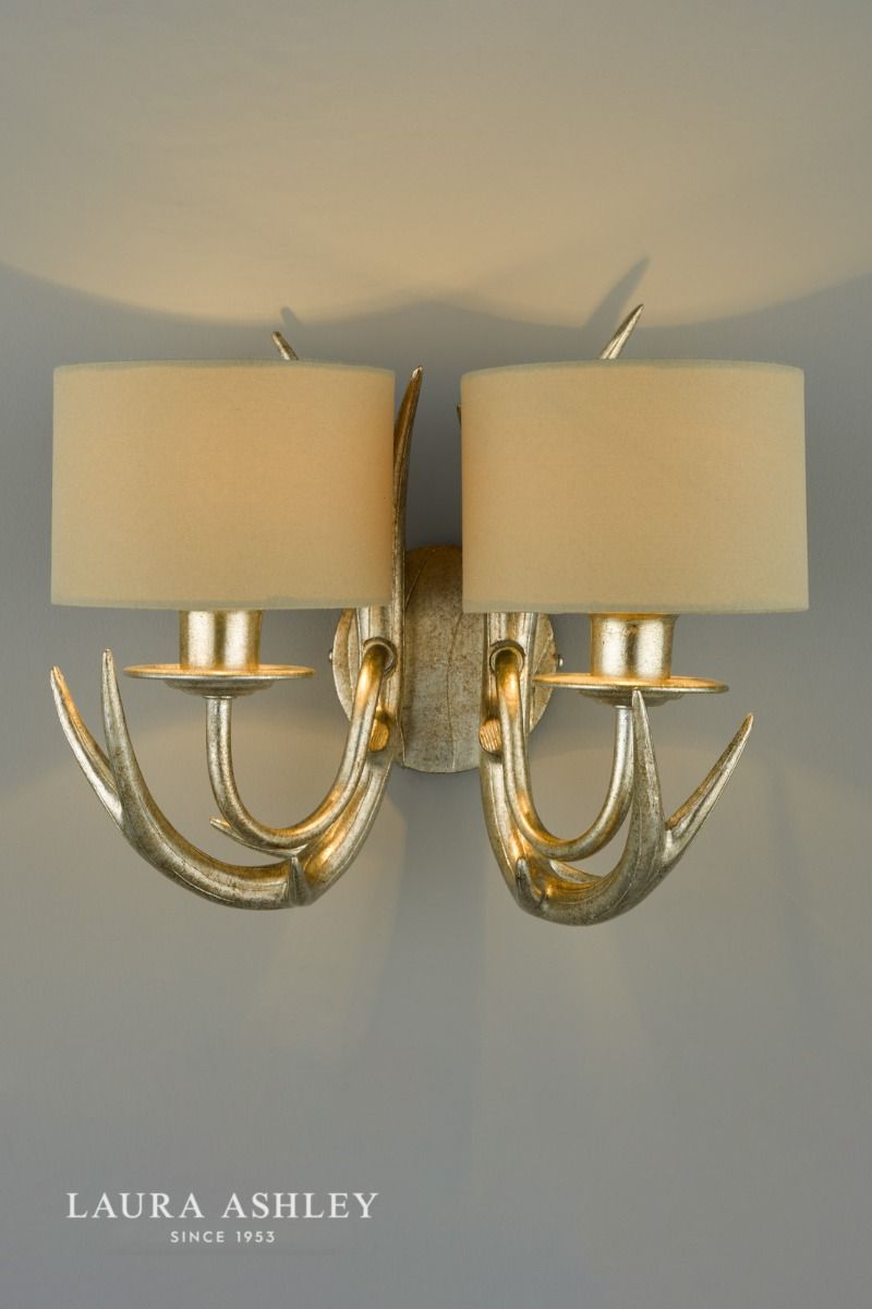 Laura Ashley Mulroy Antler 2lt Wall Light Champagne With Shades