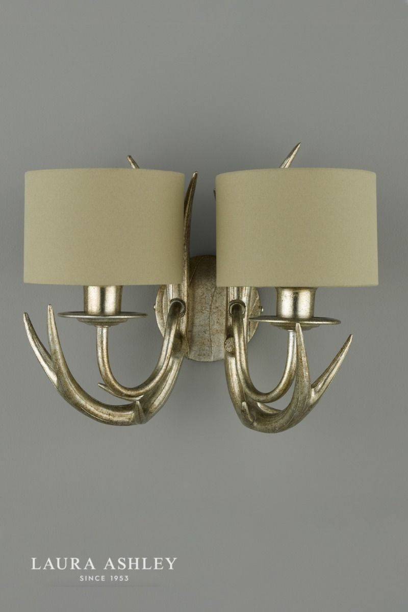 Laura Ashley Mulroy Antler 2lt Wall Light Champagne With Shades