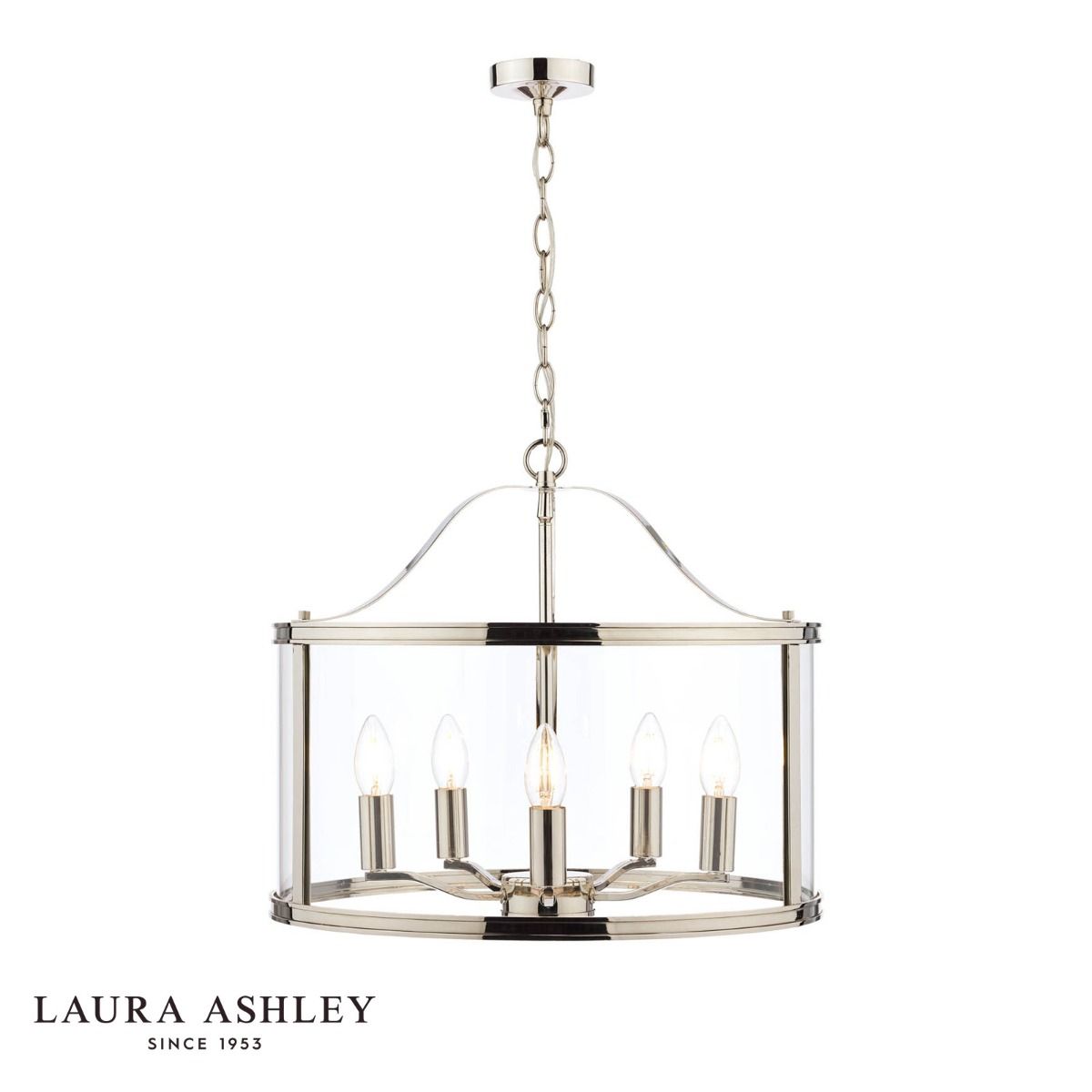 Laura Ashley Harrington 5lt Pendant Polished Nickel Glass