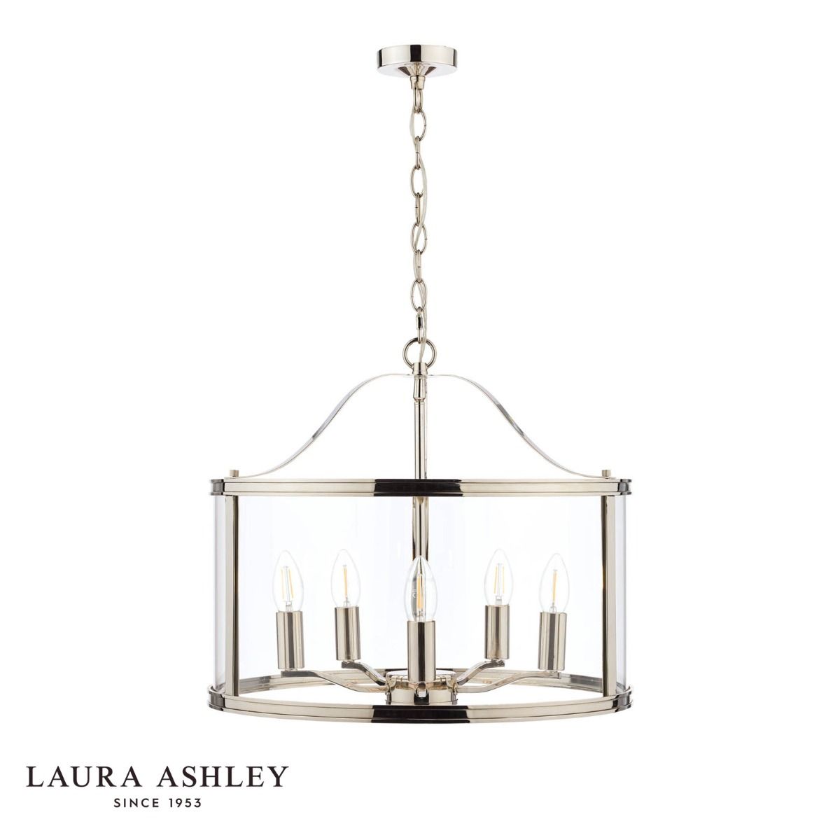 Laura Ashley Harrington 5lt Pendant Polished Nickel Glass